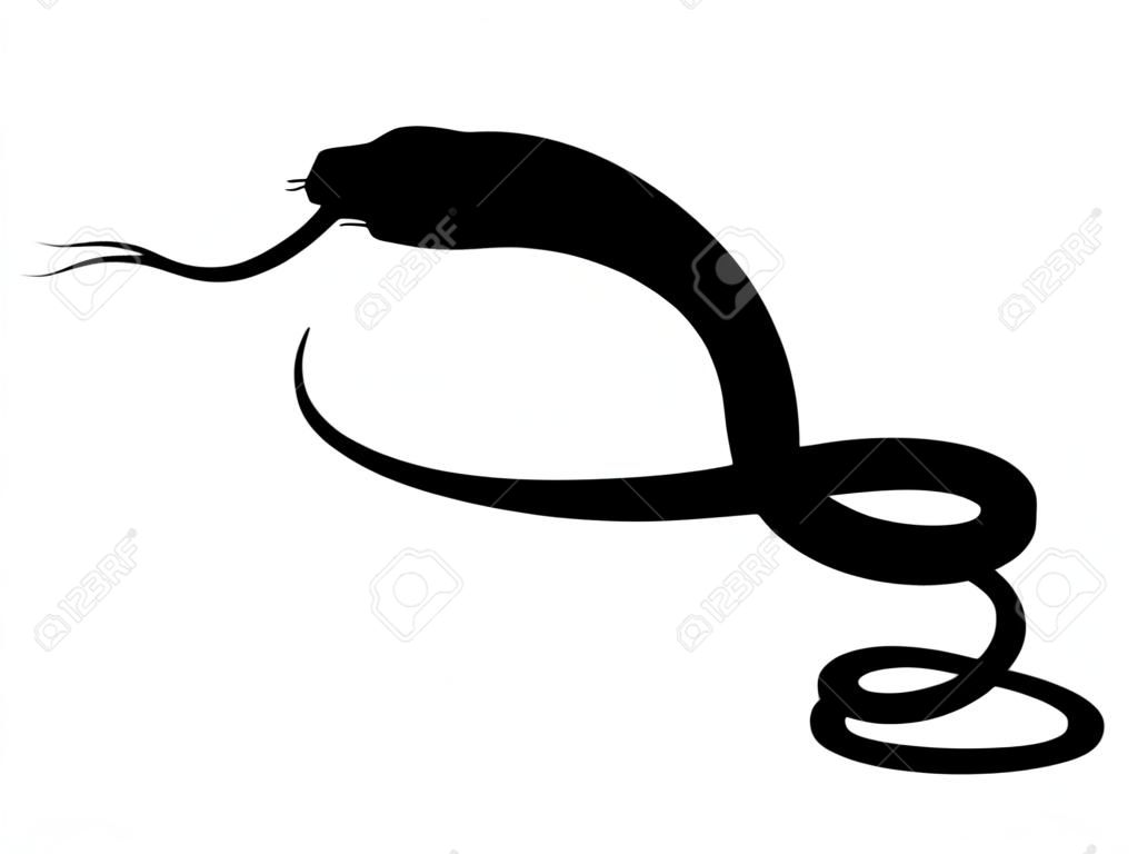 Siluetta nera serpente cartone animato animale design piatto illustrazione vettoriale isolato su sfondo bianco.