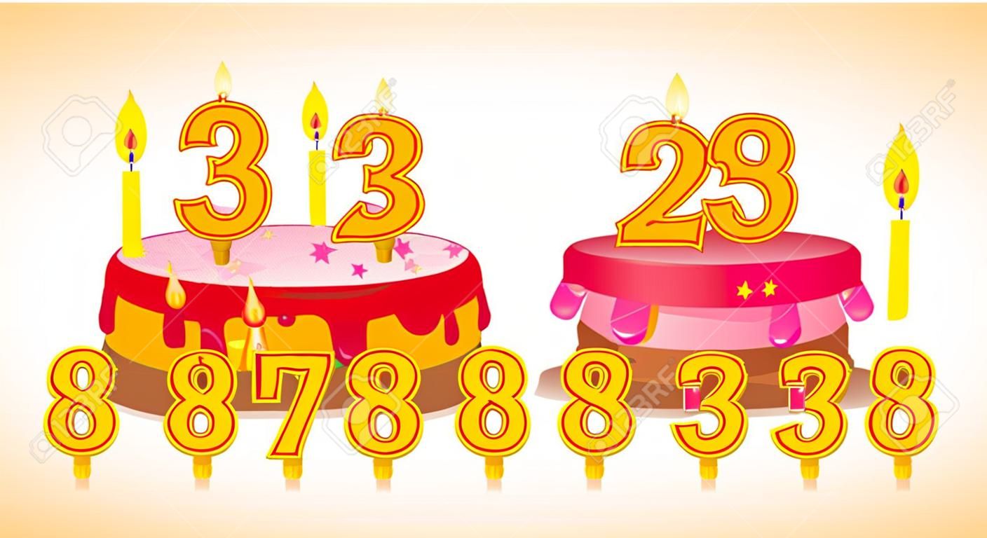 Geburtstagstorte mit Kerzen und einer Menge von Zahlen für ihre termine