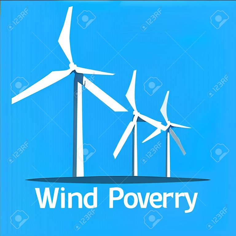 风力发电厂和工厂上的蓝色背景矢量插图