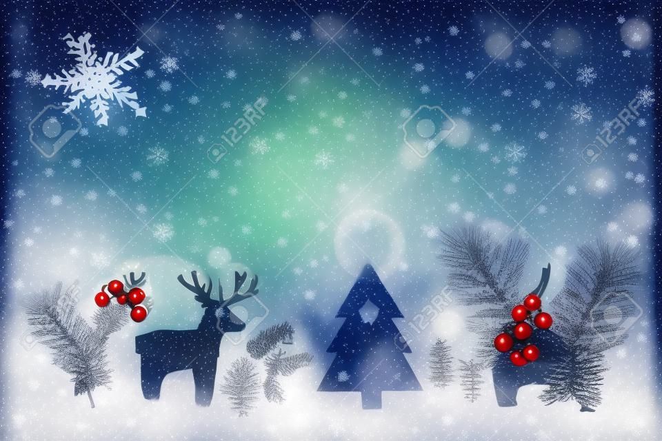 christmas background with wooden reindeer