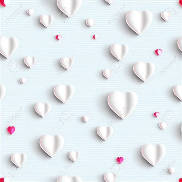 Faded seamless pattern with 3d hearts. Valentines day background. Vector illustration.