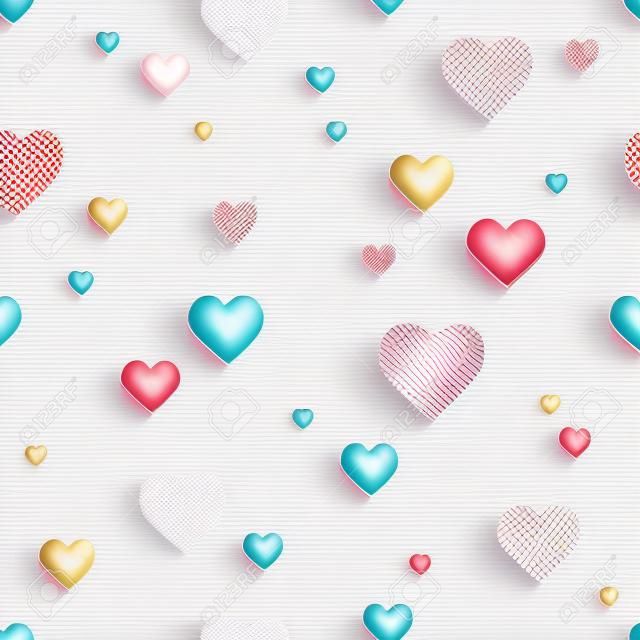 Faded seamless pattern with 3d hearts. Valentines day background. Vector illustration.