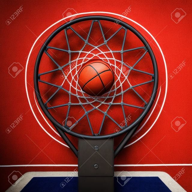 Basketbal hoepel op zwart, bovenaanzicht