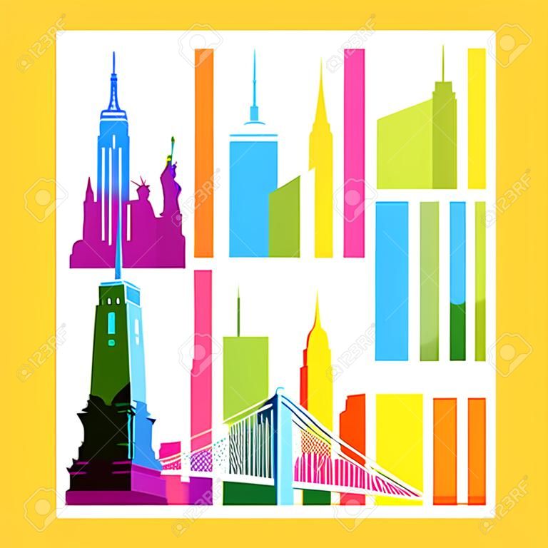 Símbolos de Nueva York collage brillante