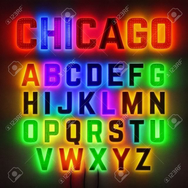 百老匯風格的燈燈泡字母表