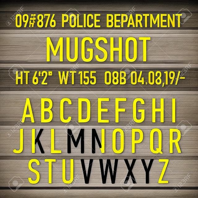 A rendőrség mugshot tábla jele ábécé, számok és írásjelek