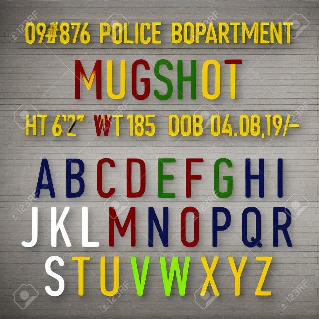 A rendőrség mugshot tábla jele ábécé, számok és írásjelek