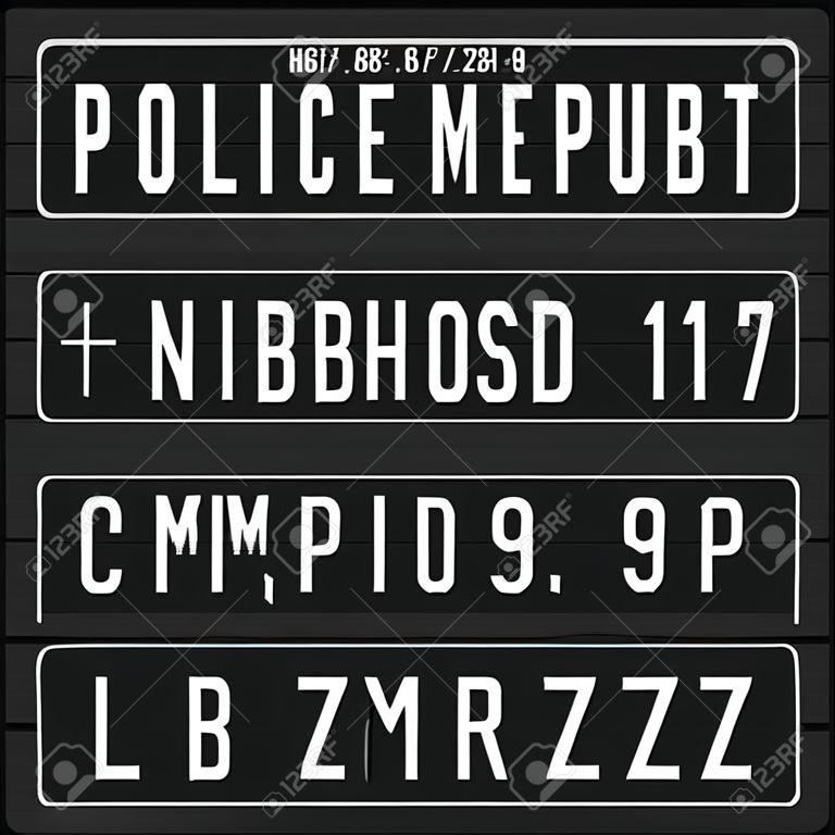 Politie mugshot bord teken alfabet, nummers en leestekens