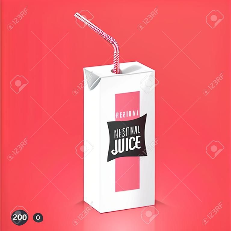 Juice or milk package with drinking straw template, 200ml