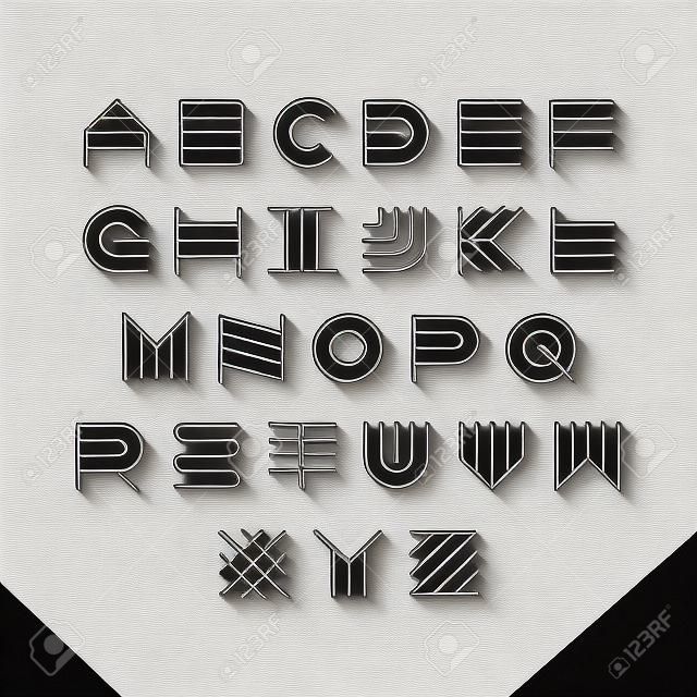 Thin line style, linear uppercase modern font, typeface, latin alphabet with shadow effect design element