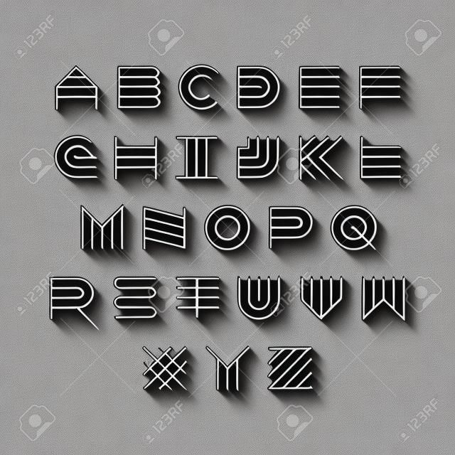 Thin line style, linear uppercase modern font, typeface, latin alphabet with shadow effect design element