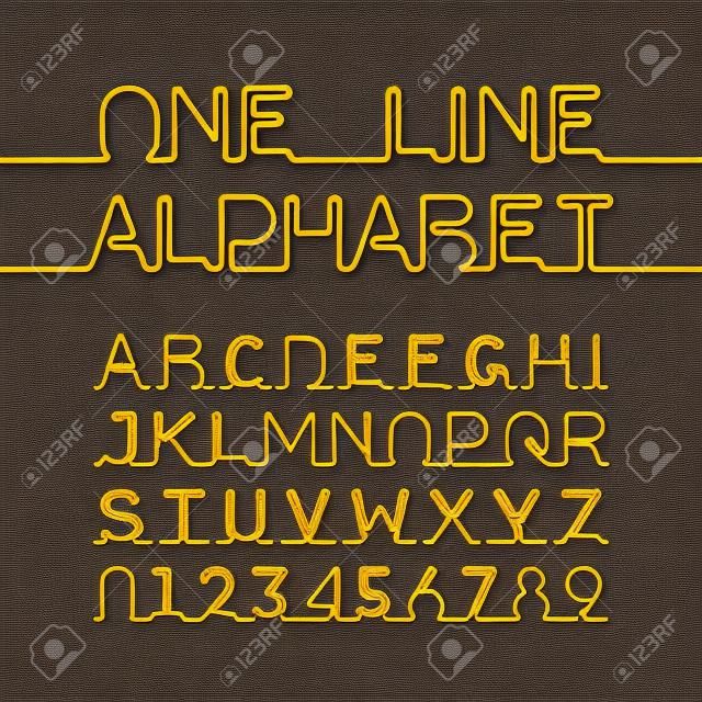 Alfabeto e números de uma linha. Uma única fonte de linha contínua