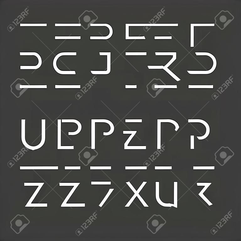 Police moderne majuscule de style gras minuscule, police de caractère, style minimaliste. Lettres de l'alphabet latin.