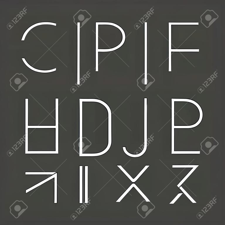 Cienka linia pogrubiona wielkie litery w stylu nowoczesnym krojem czcionki, minimalistycznym stylu. Łacińskie litery alfabetu.