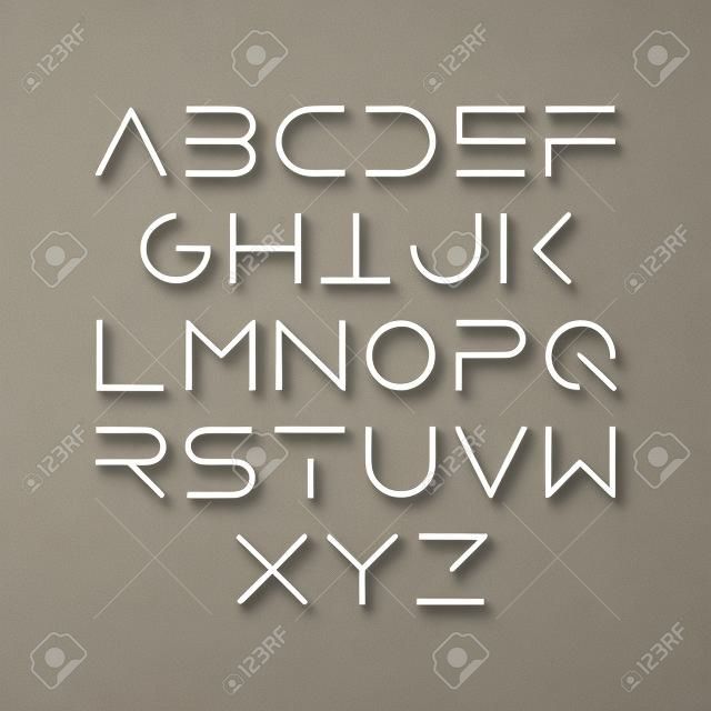 le style mince ligne, la police moderne majuscule linéaire, police, le style minimaliste. lettres de l'alphabet latin.