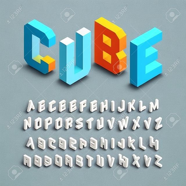 Fonte isométrica 3d, letras tridimensionais do alfabeto.