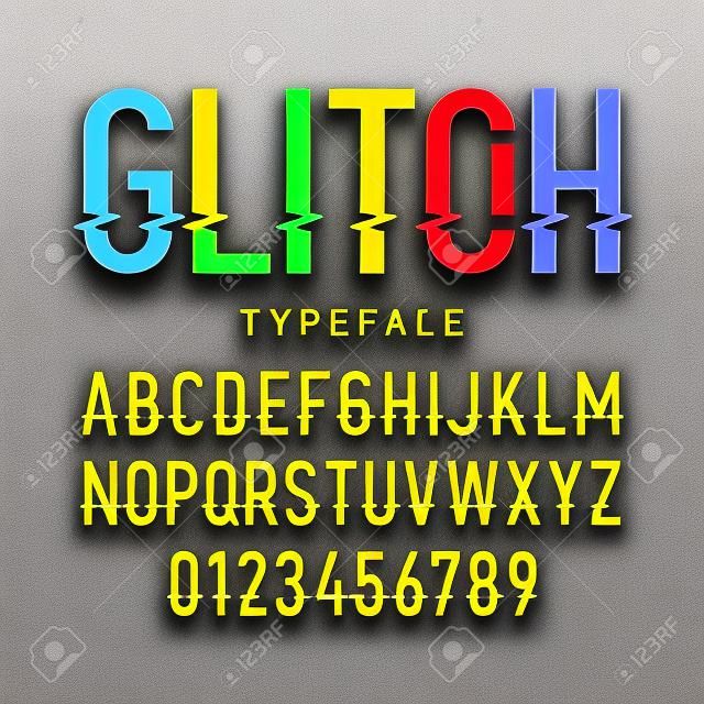 Glitch typeface. Letters and numbers.