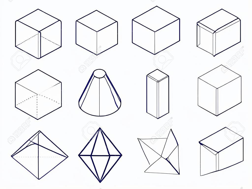 3D geometric shapes icon.