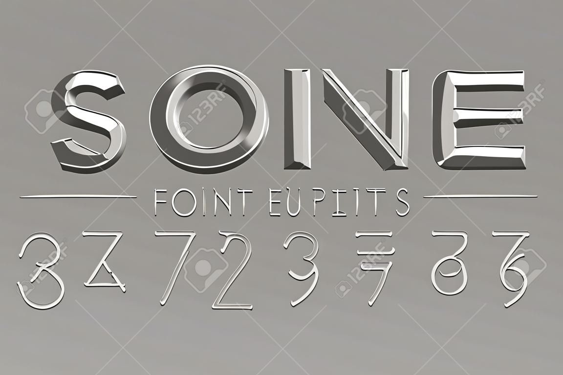 Stenen gekerfd lettertype, alfabetletters en -nummers
