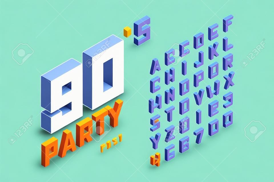 Isometric 3d font, back to the 90's alphabet letters and numbers