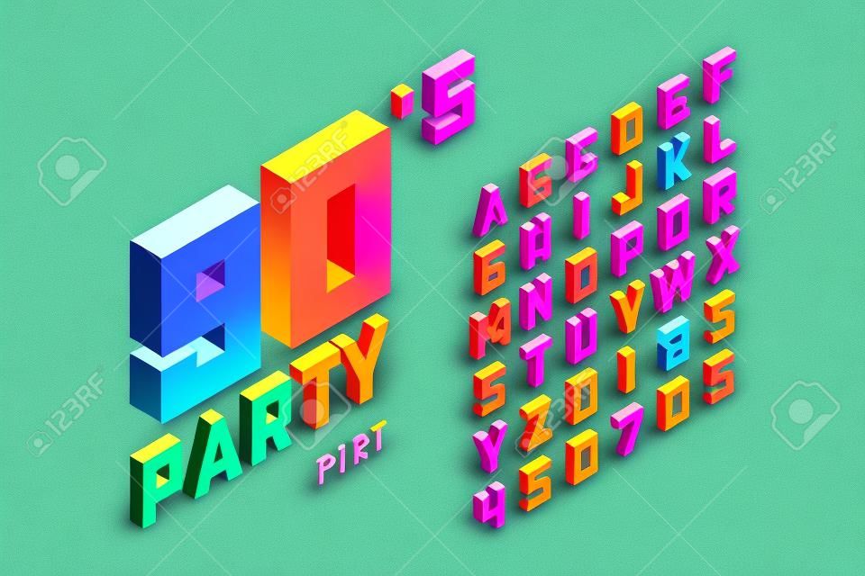 Isometric 3d font, back to the 90's alphabet letters and numbers