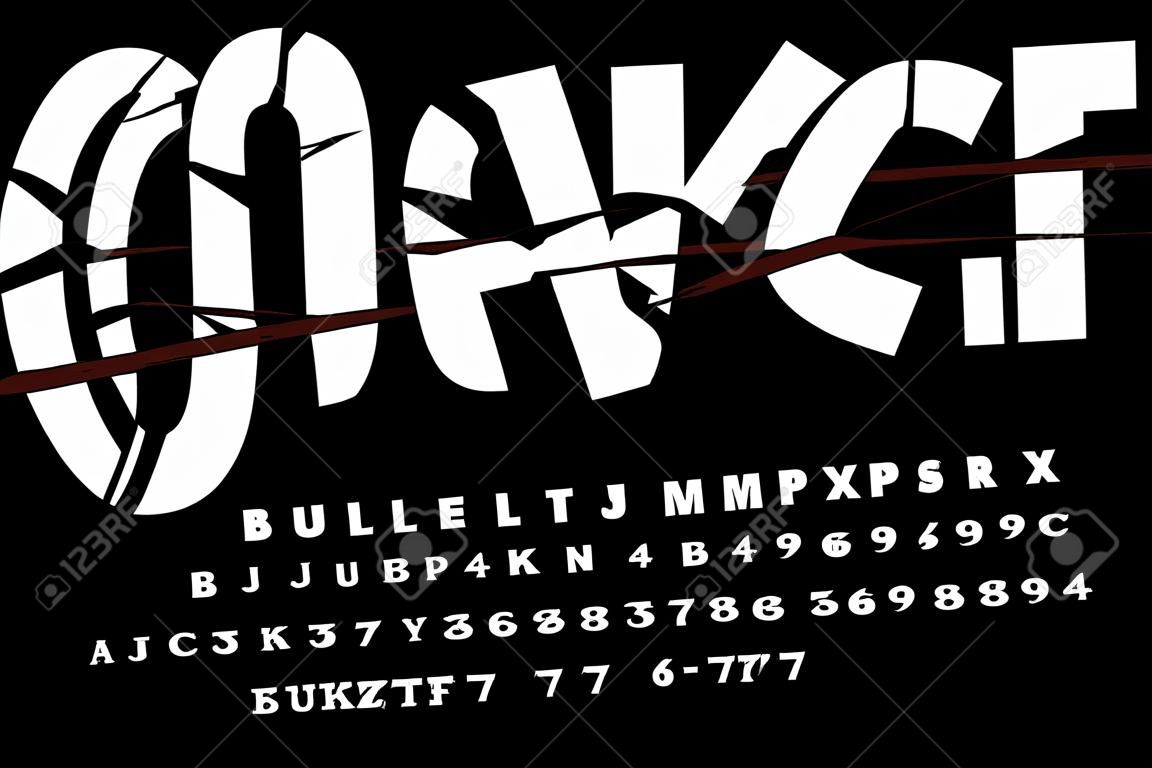 Bullet shot font, alphabet letters and numbers