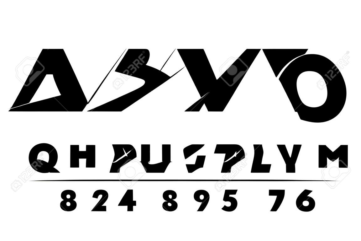 Nowoczesna czcionka w stylu sportowym, litery i cyfry alfabetu