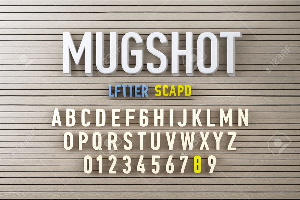 경찰 머그샷 문자판 스타일 글꼴, 변경 가능한 알파벳 문자 및 숫자