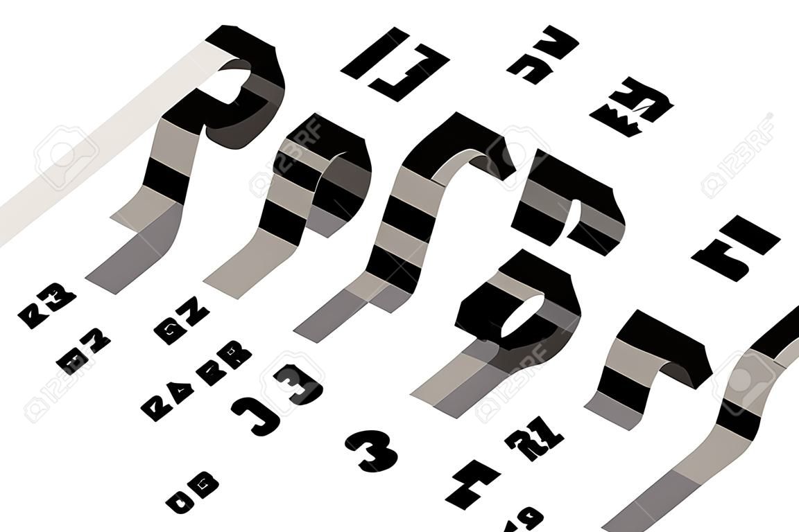 Projekt czcionki, litery alfabetu i cyfry w stylu schodów