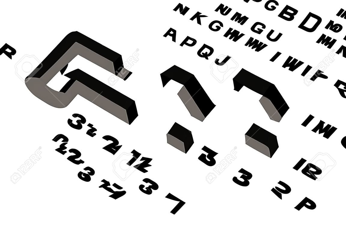 Projekt czcionki, litery alfabetu i cyfry w stylu schodów