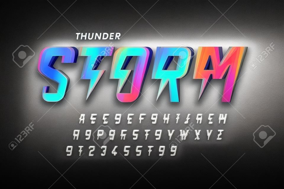 Projekt czcionki, litery i cyfry w stylu Thunder storm