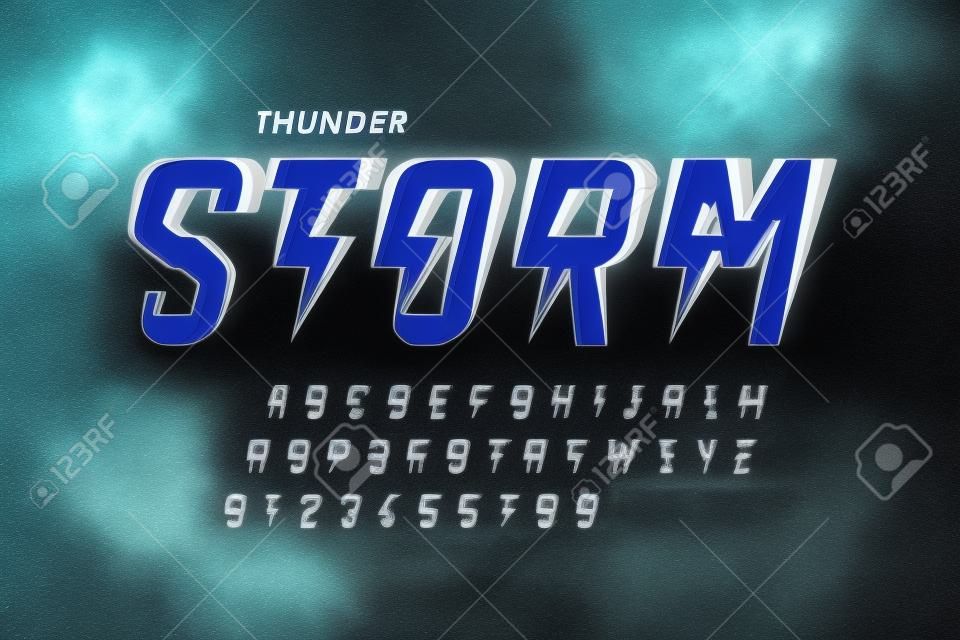 Projekt czcionki, litery i cyfry w stylu Thunder storm