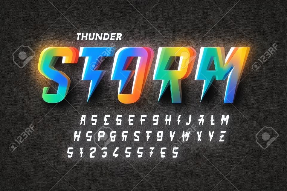 Thunder storm style font design, alphabet letters and numbers