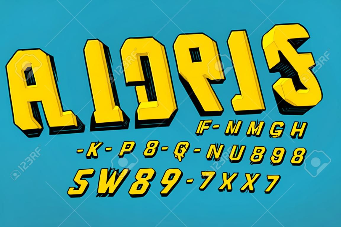 Comics style font design, super hero alphabet, letters and numbers