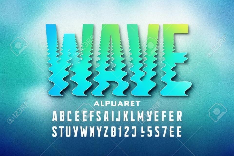 Conception de polices de style vagues d'eau, lettres et chiffres de l'alphabet à effet d'entraînement
