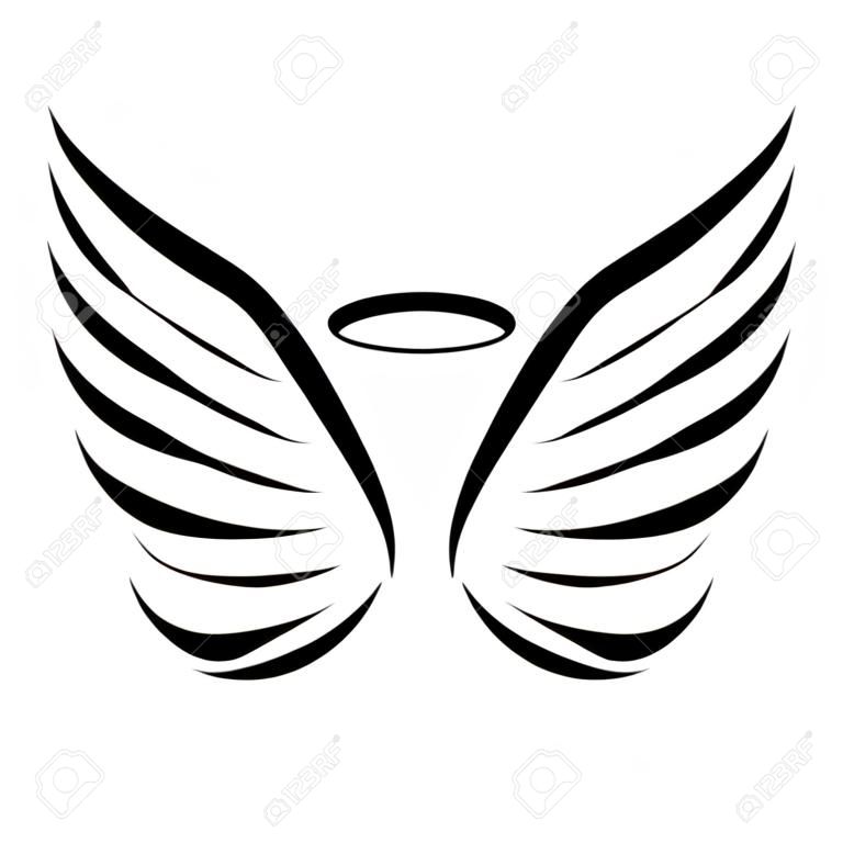 Wektor szkic anielskimi skrzydłami na białym tle