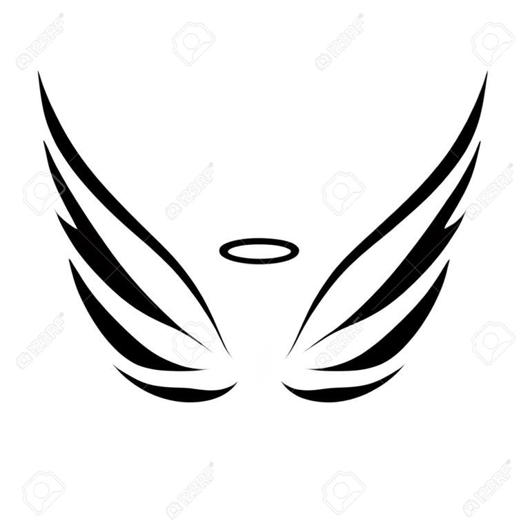 Vector el bosquejo de alas de ángel en el fondo blanco