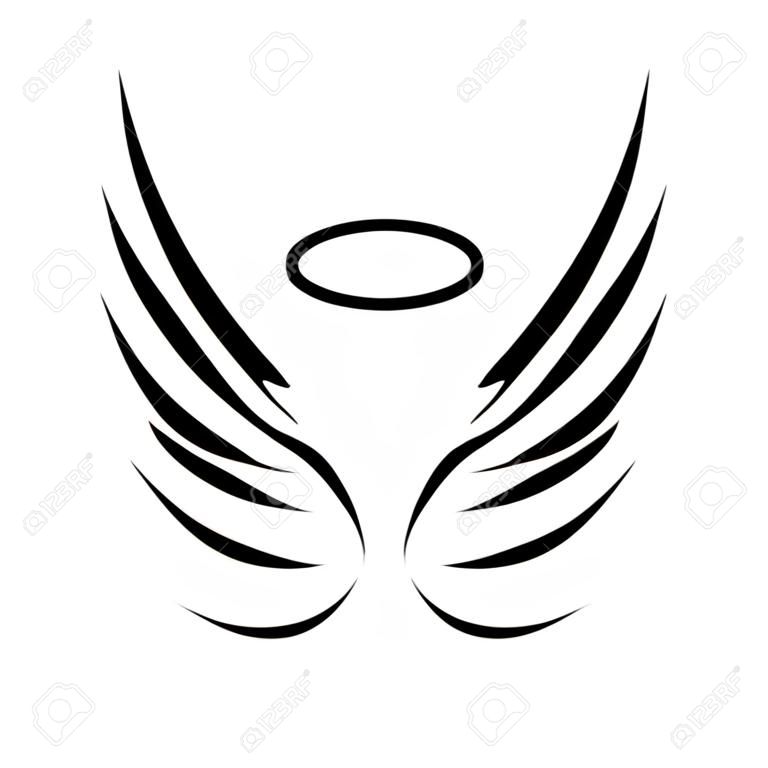 Vector el bosquejo de alas de ángel en el fondo blanco