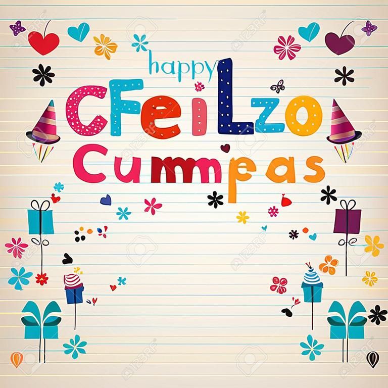 Feliz Cumpleanos - Joyeux anniversaire dans frontière espagnole bordée papier carte rétro