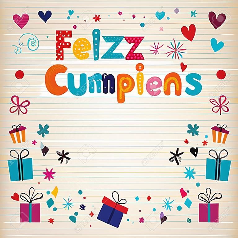 Feliz Cumpleanos - Joyeux anniversaire dans frontière espagnole bordée papier carte rétro