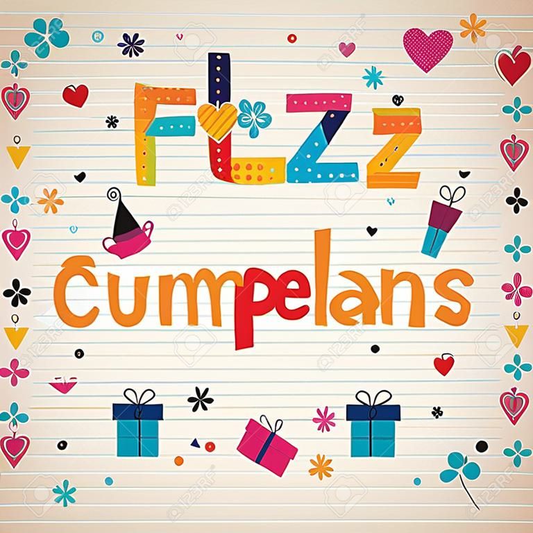 Feliz Cumpleaños - Happy Birthday spanyol határ vonalas papírra retro kártya
