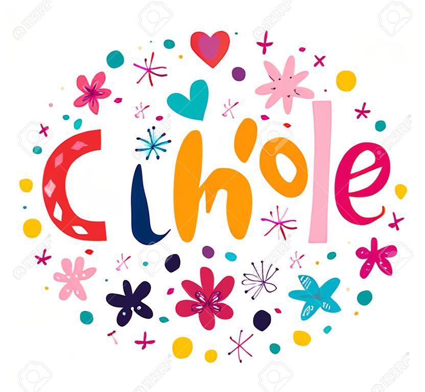 Chloe nome femminile decorativo carattere design lettering