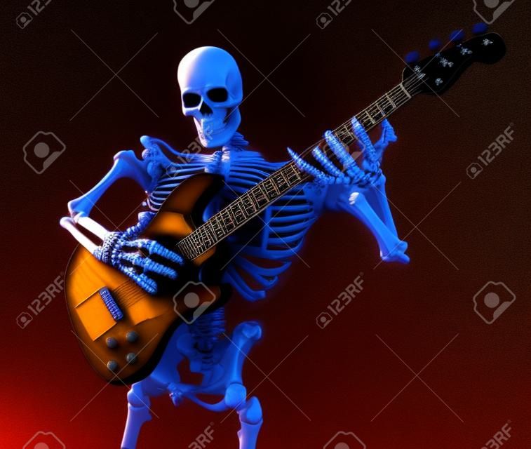 Skeleton suonare la chitarra - 3D render