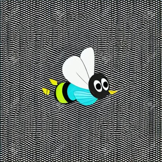 Flying bee with different color wings, big eyes and sting. Cartoon vector illustration isolated on white background.