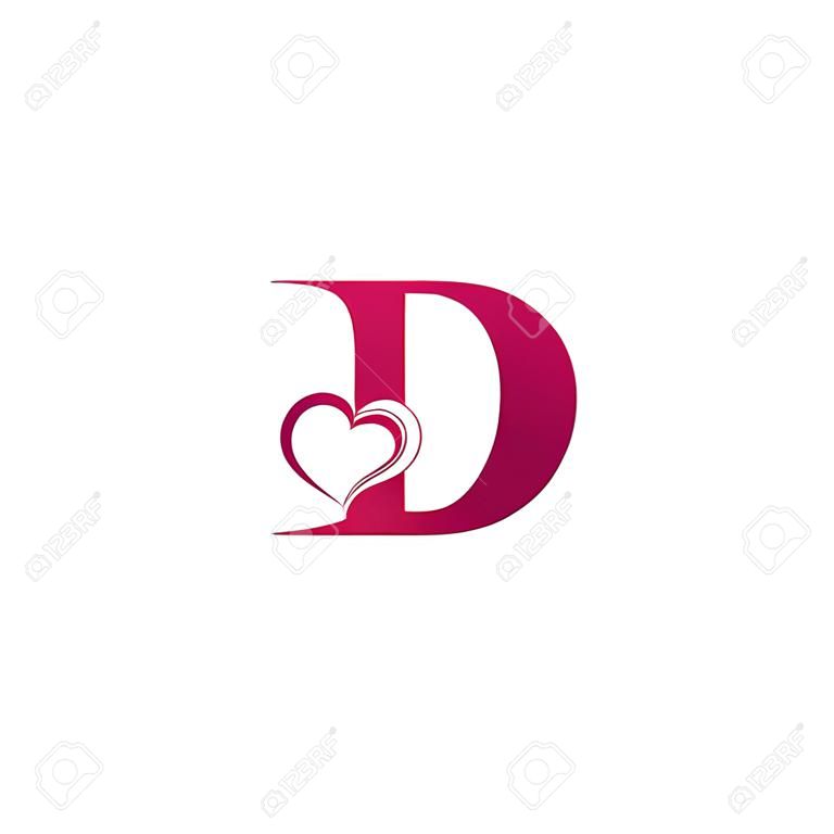 Marchio della lettera D con icona del cuore, concetto di San Valentino