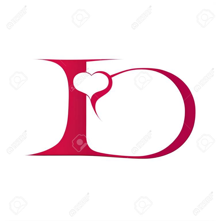 D письмо логотип со значком сердца, день Святого Валентина концепции
