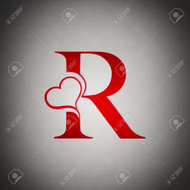 심장 아이콘, 발렌타인 데이 컨셉으로 R 문자 로고