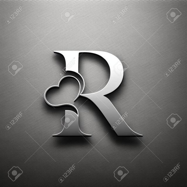 Logo de lettre R avec l'icône du c?ur, concept de la Saint-Valentin