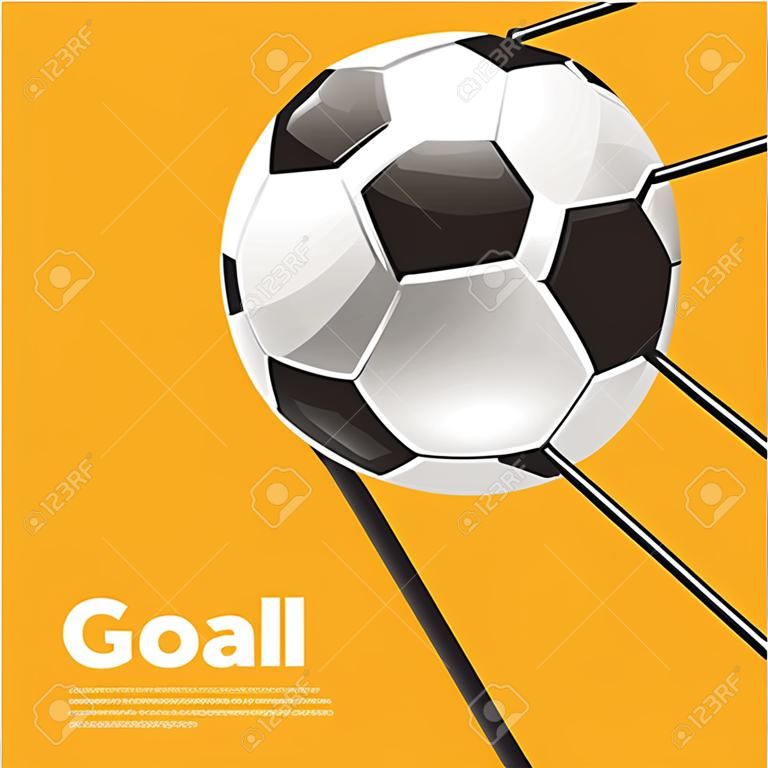 Pelota de fútbol. Vector ilustración fútbol meta fondo amarillo vector. Bandera.
