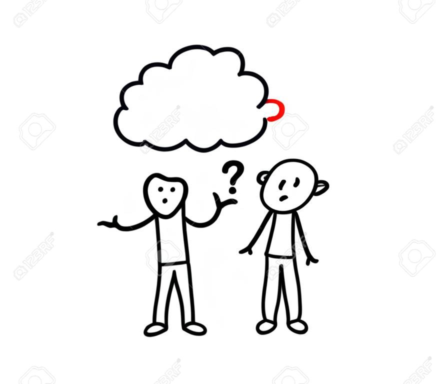 Two people are talking on a white background. Question mark. Sketch Vector illustration.